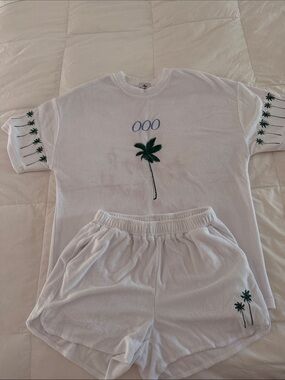 White Palm Embroidered Tee & Short Set by